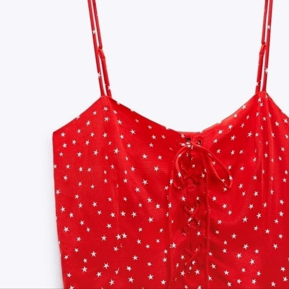 New Zara Satin Effect Stars Bodysuit Red NWT Size Medium - Picture 5 of 13